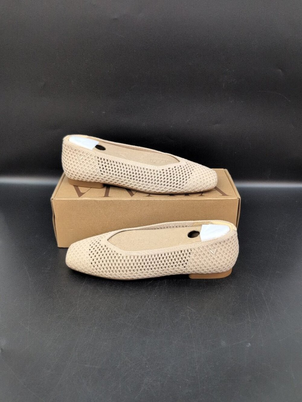 VIVAIA Margot 2.0 Square Toe V Cut Flats Women's US 7-7.5 Almond Mesh